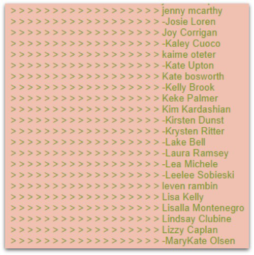 Screenshot of celebrity list