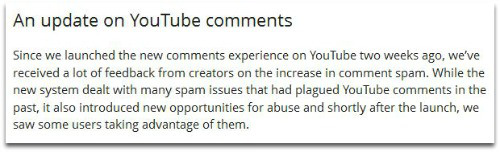 YouTube comments update