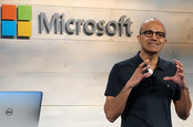 Satya Nadella speaking at a Microsoft cloud event