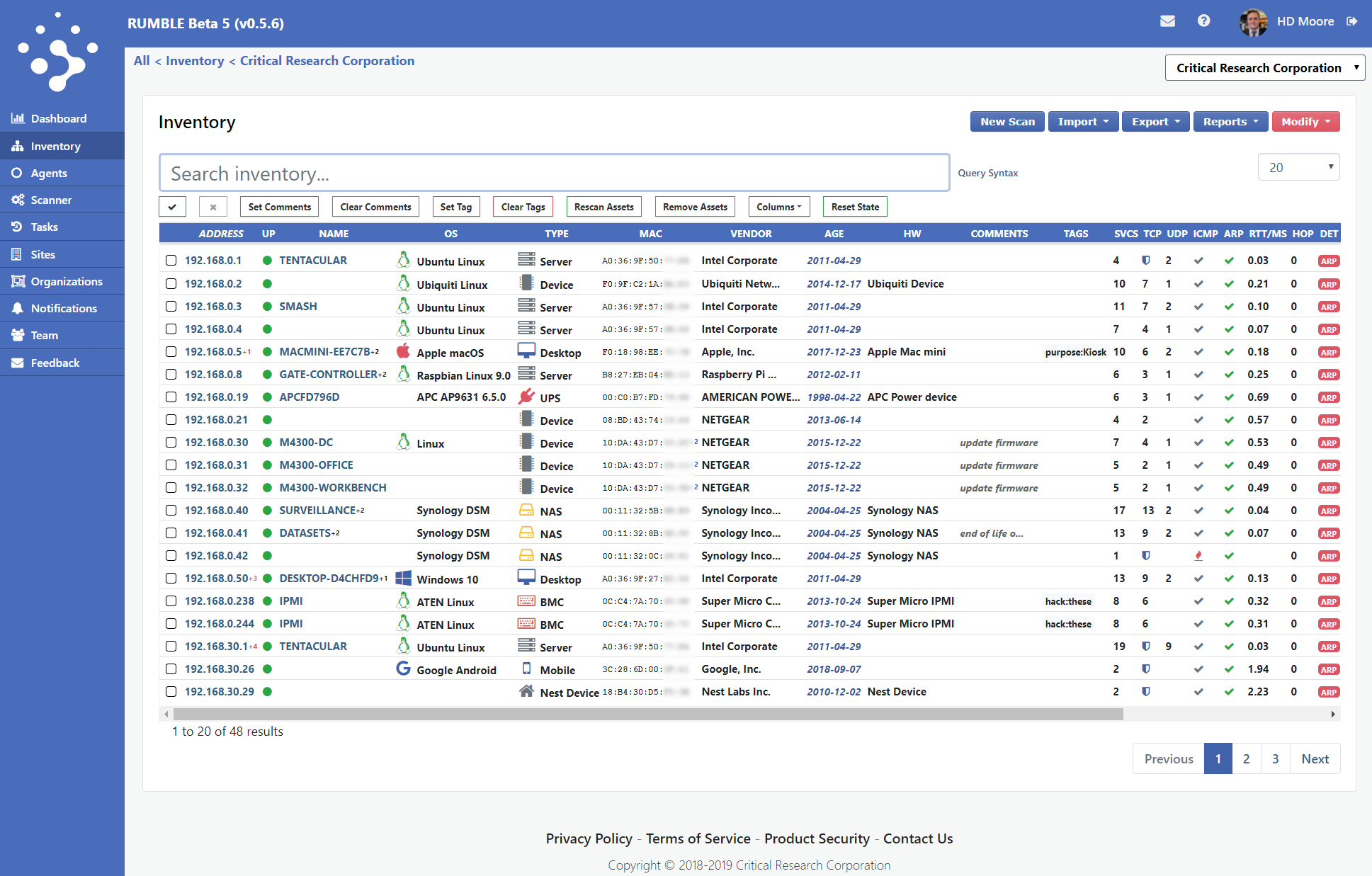 A look at Rumble Network Discovery's user interface.Source: Critical Research Corp.