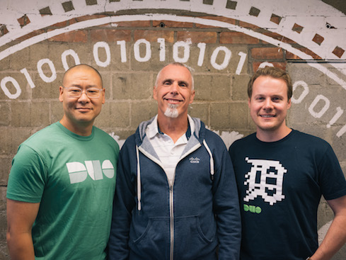 (From left to right: Dug Song, Duo cofounder and CEO, Gee Rittenhouse, SVP and GM of Cisco Security, and Jon Oberheide, Duo cofounder and CTO) 