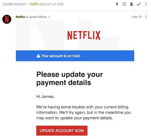Email from Netflix to James Fisher