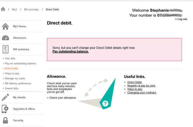 Three UK data breach screenshot of other customer's details