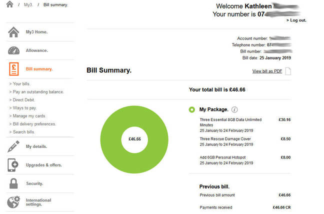 Three UK data breach screenshot of other customer's details