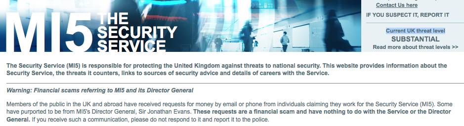 Screengrab of the MI5 website