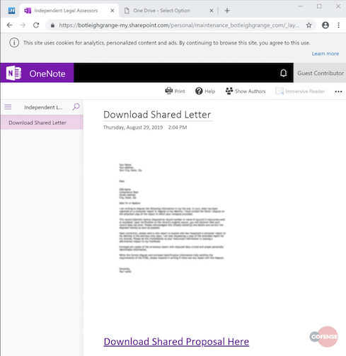 OneDrive document is blurred until downloaded. Image: Cofense.