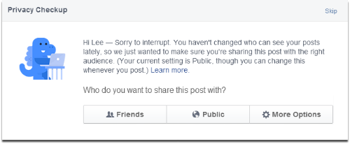 Privacy dinosaur Facebook message
