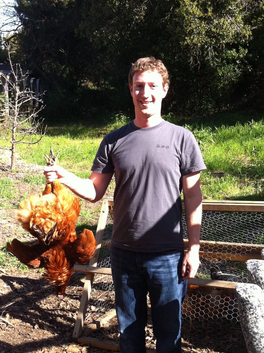 Mark Zuckerberg holding a chicken