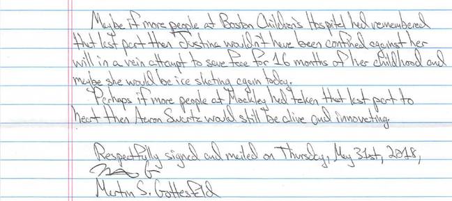 Gottesfeld letter excerpt