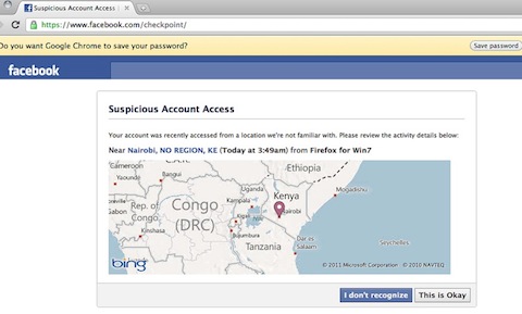 Screen grab of the Facebook security page Raj encountered 4 times 